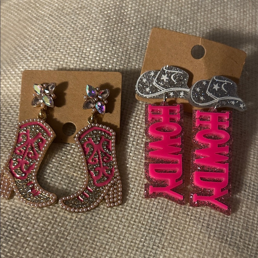 Pink and Silver Western Earrings Set